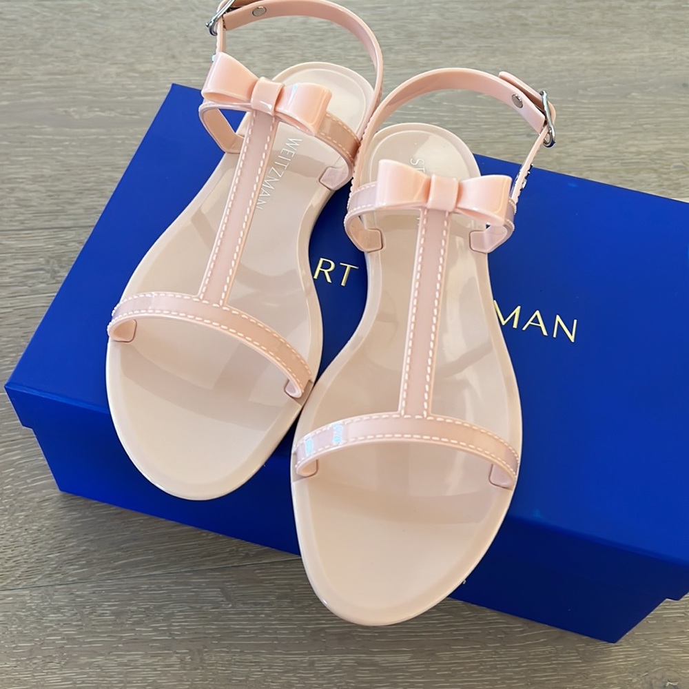 NEW STUART WEITZMAN Women's Mellie Bow Jelly Flat Sandals NWB 9